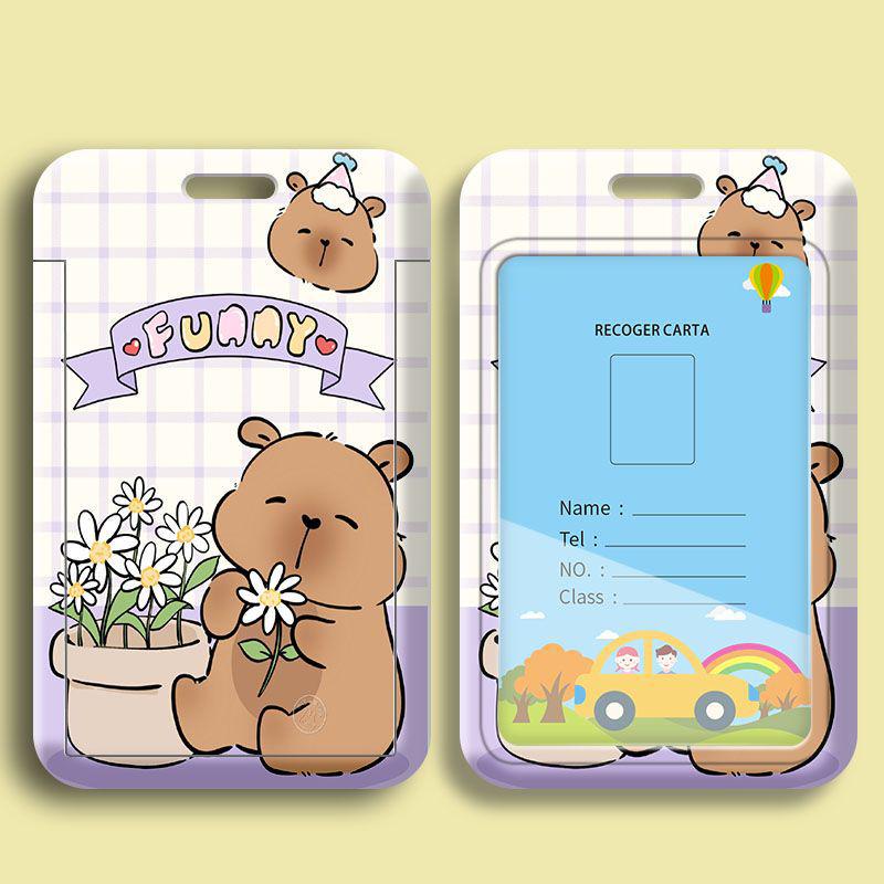 Capybara Cartoon ID & Card Holder Lanyard for Campus, Bus, Subway, and Badge