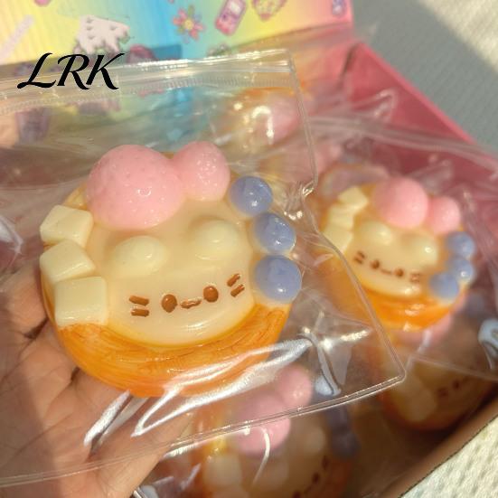 Egg Tart Sensory Toy Kitten Squeeze Toy, Stress Relieving Cartoon Soft Stretchy Fake Food Fidget Portable Ball