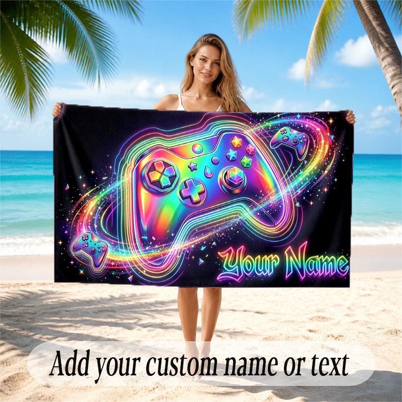 Neon Abstract Theme Beach Towel Personalized Custom Name & Text Soft Quick Dry Beach Towel for Swimming Travel