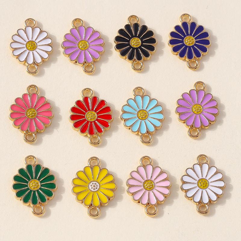 Leslie 10 Stück Bunte Doppel Loch Gänseblümchen Anhänger Für Schmuckherstellung Armband Halskette DIY Schlüsselanhänger Anhänger