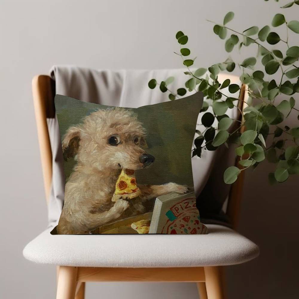 Funny Cute Puppy Eating Pizza Animal Cushion Cover Inches Farmhouse Decor Home Throw Pillow Covers for Couch Decorations