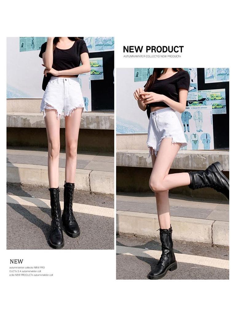 Trendy High-Waist Women's Raw Edge Ripped Denim Shorts - Summer Style