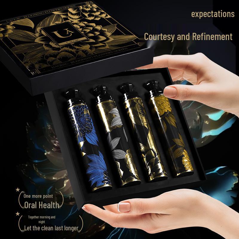 4-Piece Gift Box: Portable Lipstick-Style Toothbrush with Soft Bristles for Gum Protection and Travel