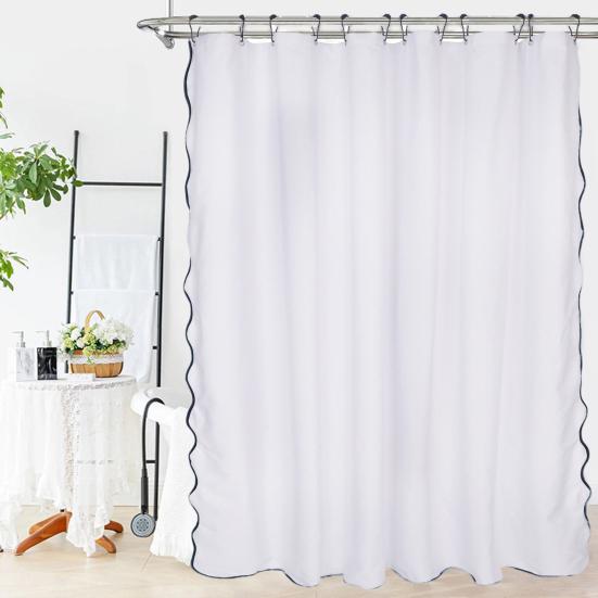 Sprchový závěs s vroubkovaným vzorem, odolný nepromokavý závěs s 12 háčky, pratelný, silný látkový sprchový závěs s černým okrajem do koupelny, hotelové vany