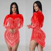 European & American Fashion Women's Solid Color Mesh Rhinestone Long Sleeve Mini Dress