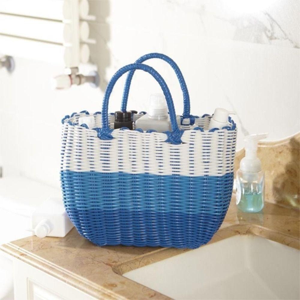 Woven Handheld Vegetable Basket High-End Bath Basket Fashion Plastic Woven Basket  Vegetable Market