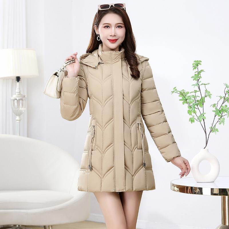 Cotton Clothes Women's Down Cotton Clothes Medium and Long New Fashion Slim Hooded Cotton Clothes Versatile Warm Women's Clothing