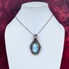Larimar Gemstone Pendant Rainbow Moonstone Pendant Copper Wire Wrapped Jewelry
