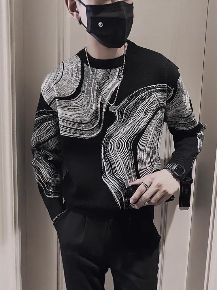 Herren Trendy Herbst/Winter Graffiti Jacquard Pullover - Slim Fit, Vielseitige Langarm Strickware