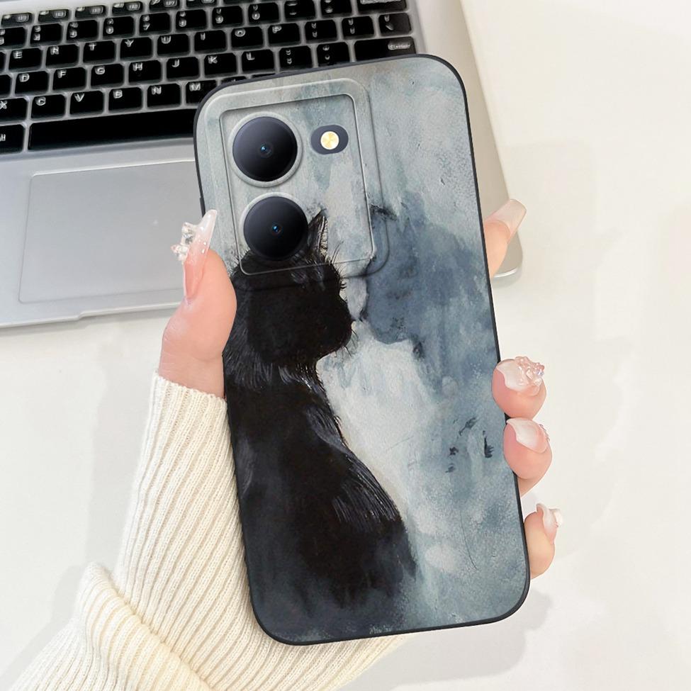 Für Vivo Y36 5G V2248 Hülle Für Vivo Y27 5G V2302 Abdeckung Silikon Luxus Mode Blumen Kawaii Süße Katze Lustige Handyhülle Stoßstange