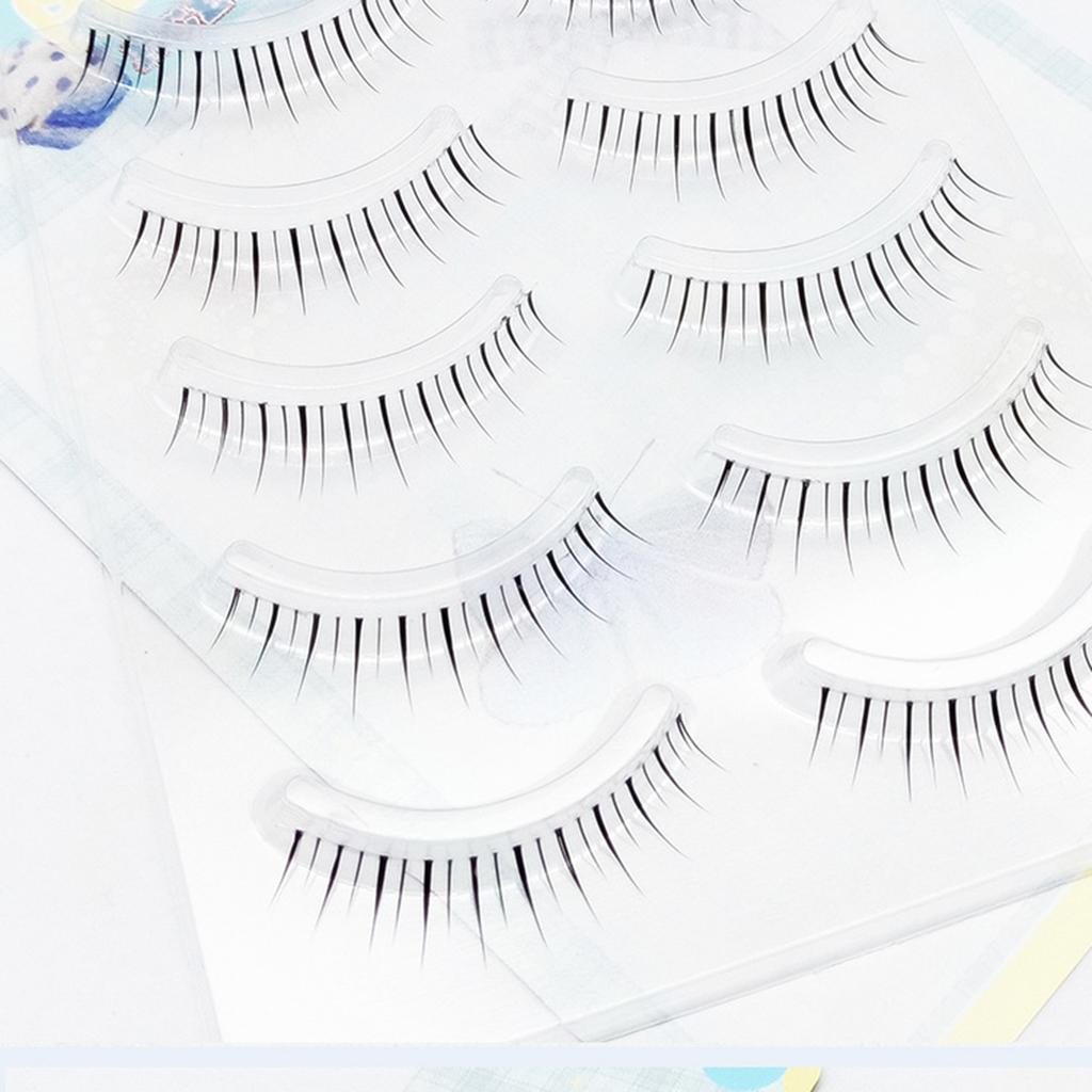 5 Pairs Thai Style False Eyelashes 0.05mm Black 5-8mm Mixed C Curl With Thin Transparent Band Natural Look