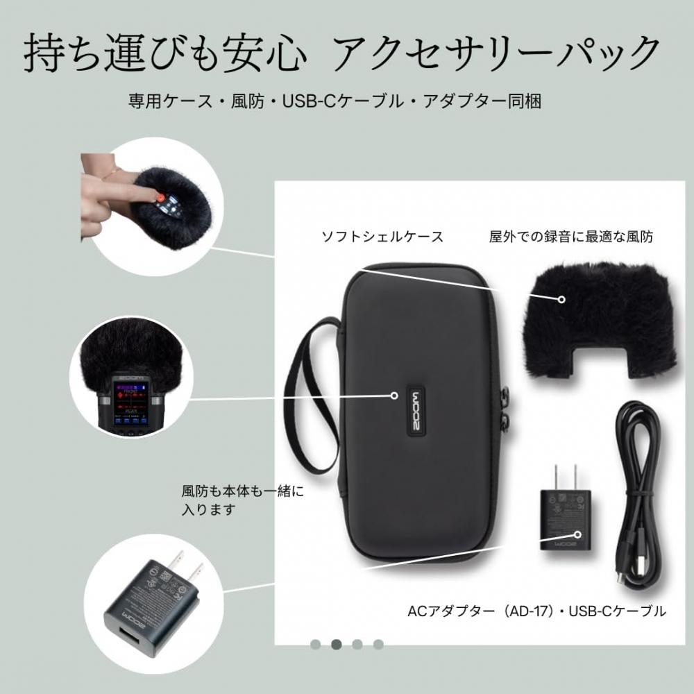 Zoom H2 Essential ACCessory PaCk Aph 2e Hairy WindsCreen Case Usb Type C Cable  