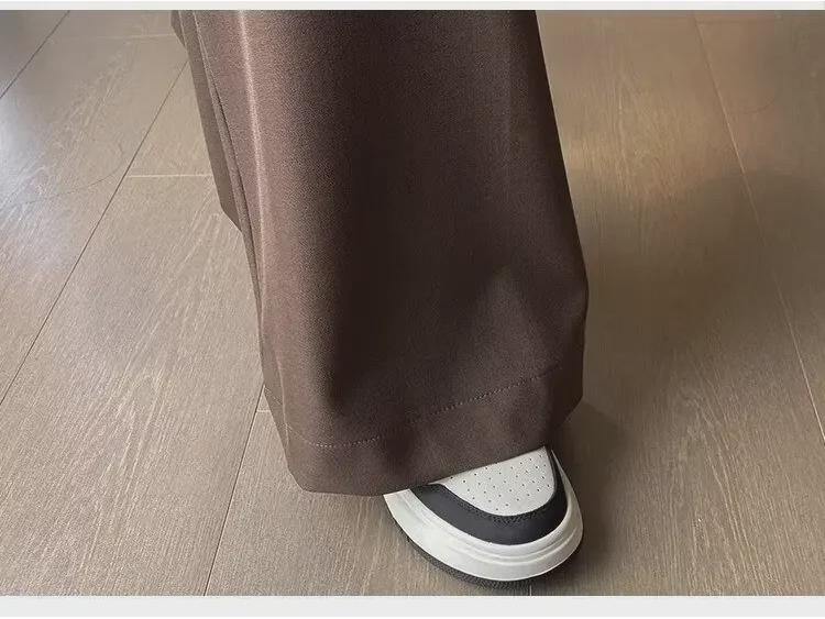 High-Grade Gray Wide-Leg Floor-Length Lace-Up Belly-Control Casual Pants for Women