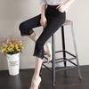 Women Summer Clothing Flare Capris Pants Thin Splicing Lace Elastic High Waist Solid Casual Slim Trousers