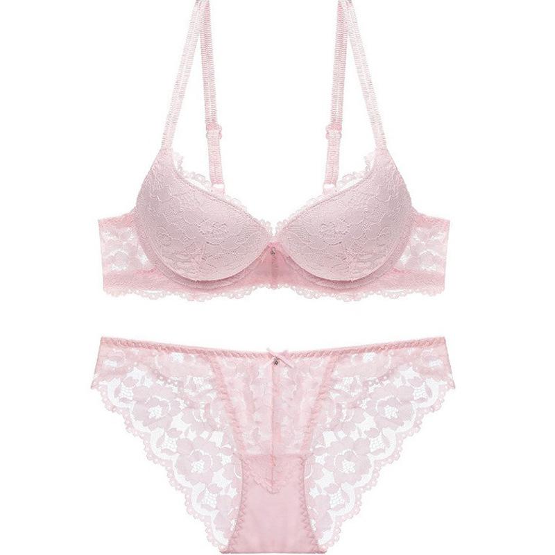 Set Reggiseno e Slip in Pizzo Floreale Nudo Push Up con Ferretto Set Lingerie con Slip a Bikini