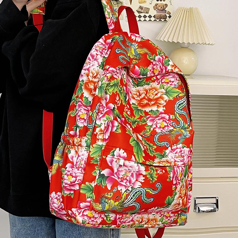 DELIXIONG Nylon Backpack Regular Women's Red/Green/Black DLX-XCX-8626