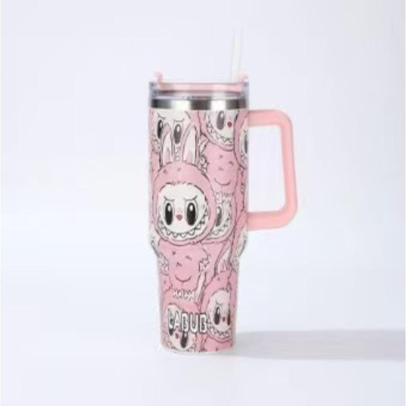 Cartoon Pattern 40oz Car Cup 304 Stainless Steel Thermos Cup Car Straw Bingba Cup