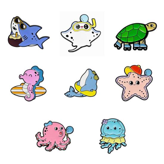 Sea Animal Brooch, Cute Marine Creature Brooch, Creative Metal Badge, Cartoon Ocean Animal Styling Hard Enamel Pins for Schoolbag Backpack Hat Clothes