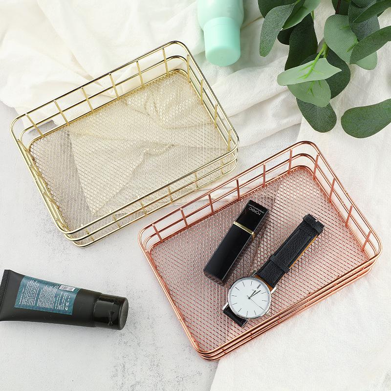 Iron Storage Basket Nordic Jewelry Cosmetics Storage Box Golden Rose Gold Desktop Snack Basket Basket Family Storage Supplies