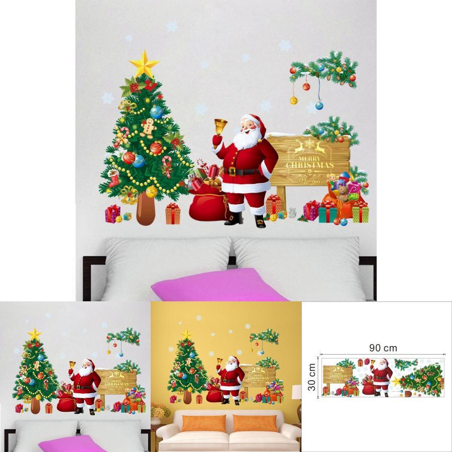 Christmas Wall Sticker Pvc Decorative Removable Santa Claus And Christmas Tree For Home Decor