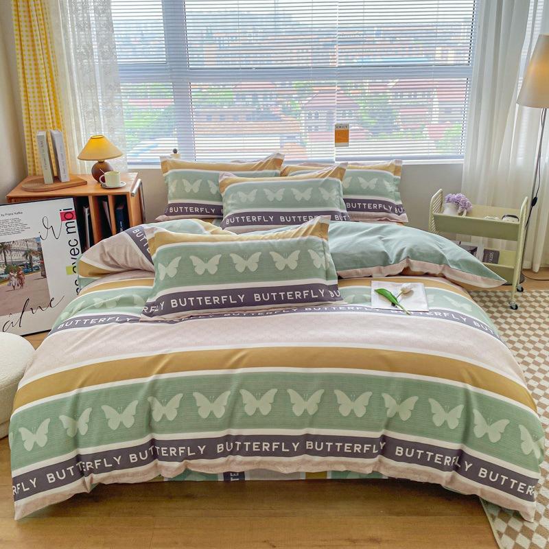 New Thickened and Ground Four-piece Set, Plant Yang Velvet Student Dormitory Three-piece Set, Bedding, Bed Sheet Quilt Cover