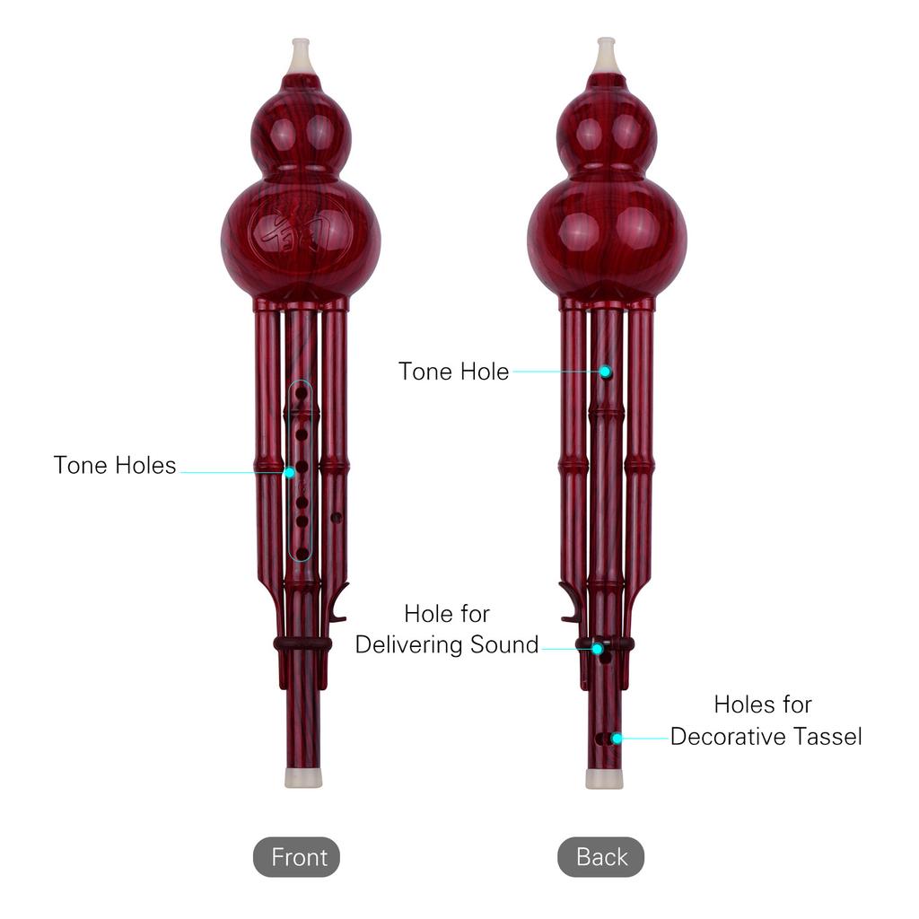 2 Tone C Key Hulusi Gourd Cucurbit Flute Resin Pipes Chinese Traditional Instrument with Chinese Knot Carry Case for