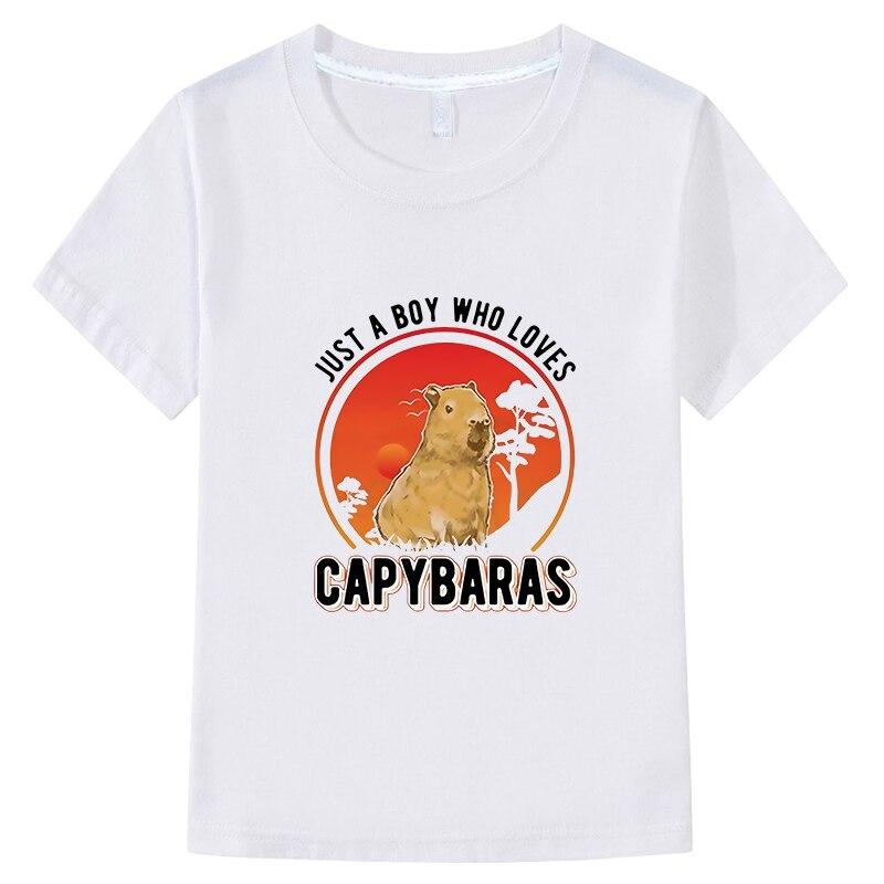

Детская футболка Capybara, короткие футболки из 100% хлопка, футболка с аниме, одежда для мальчиков и девочек, цельный комплект y2k, летняя детская одежда, детская одежда 100 белый
