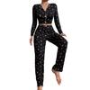 Pajama Set for Women Cherry Print Long Sleeve Crop Top And Long Pants Loungewear Casual 2 Piece Pjs Sleepwear Set