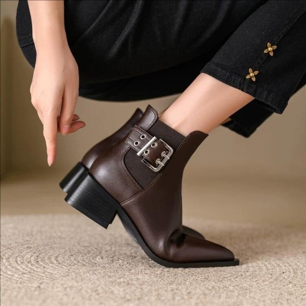 Women's Boots Mid Heel Pointed Solid Color Versatile Soft Leather Fashionable Short Boots Women Shoes Ankle Boots for Women