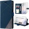 Synthetic Leather Case - BOOLING - for Samsung Galaxy S26 - Shockproof - Navy Blue - 2 Tempered Glasses