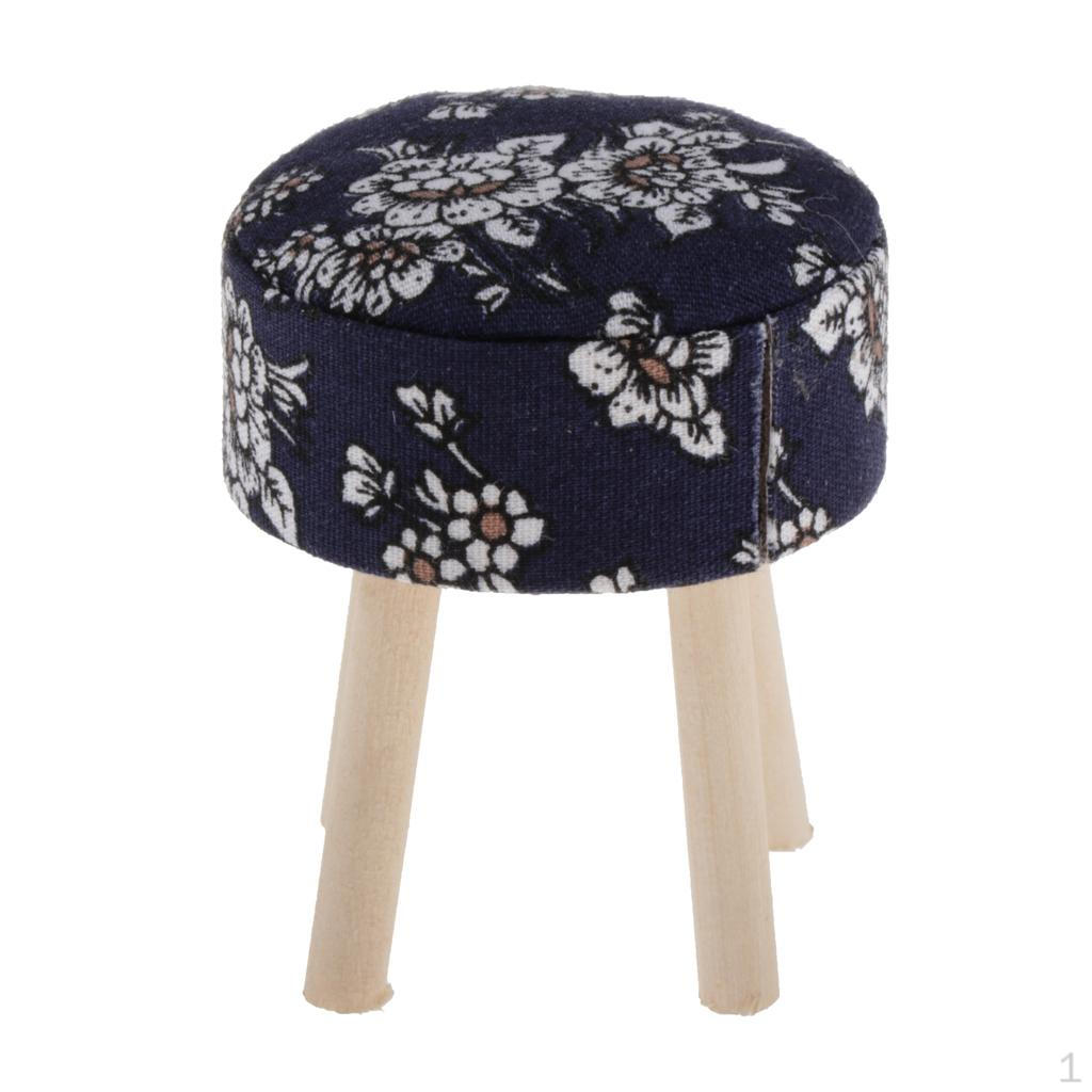 1:12 Dollhouse Miniature Furniture Wood Upholstered Round Stool Model for Doll Room/Bedroom/Dinning