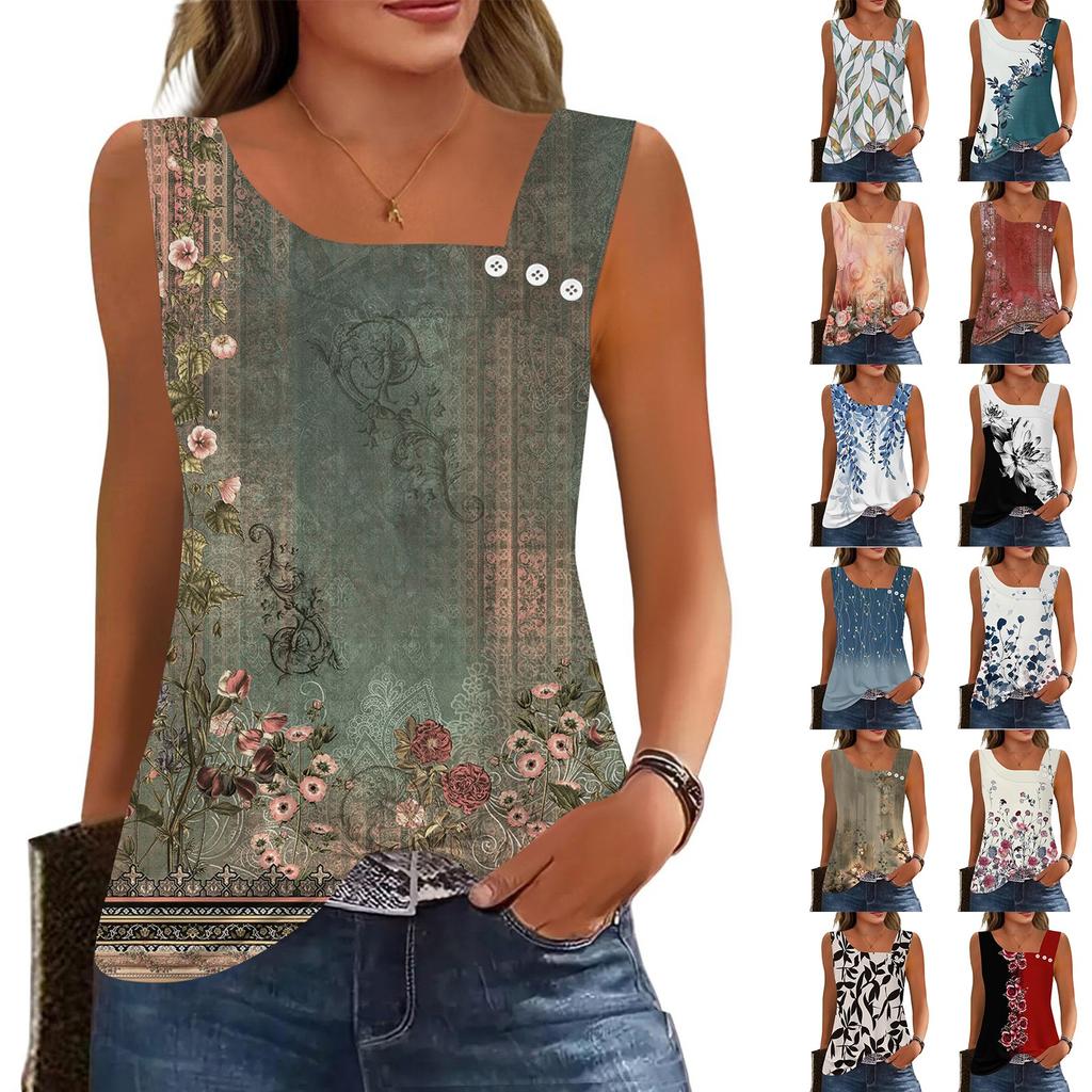 Womens Summer Tank Tops Square Neck Sleeveless Buttons Casual Dressy Tunics Basic Business Work T Shirts Blouses
