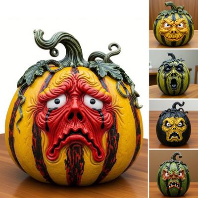 Halloween Pumpkin Statue Ghost Resin Figurine Scary Pumpkin Doll for Yard Office Indoor Outdoor Unique Halloween Gifts for Adults