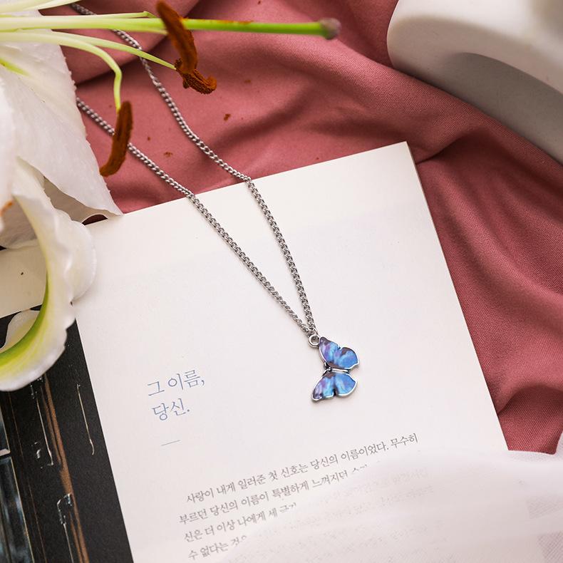 Fairy Simulation Butterfly Necklace Metal Insect Blue Butterflies Pendant Choker Necklaces for Women Statement Partty Jewelry
