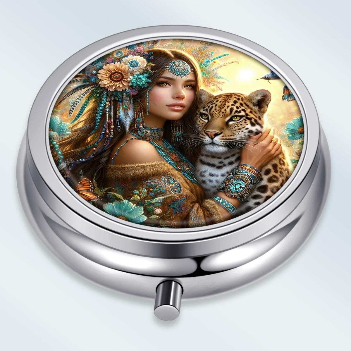 

Portable Pill Box with 3 Compartments, Mini Metal Medicine Organizer Case, Cute Printed Pill Container for Vitamins, Pills, Jewelry, Travel, Daily Use разноцветный