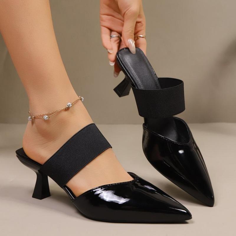 Sexy Pointed Toe High Heel Nude Mules Slippers Women Summer 2026 Comfort Spike Heel Elegant Solid Sandals Woman's Party Shoes