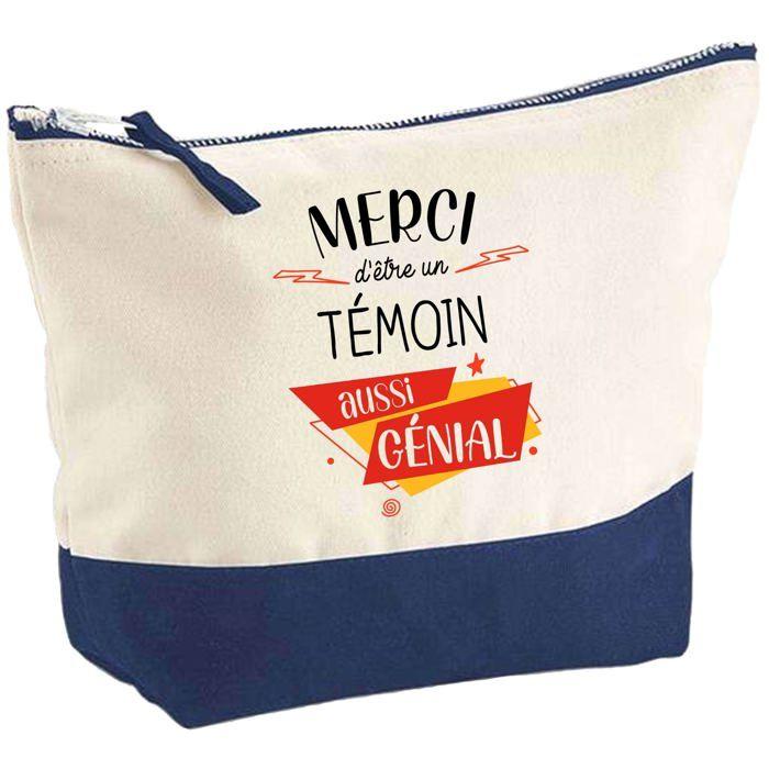 Trousse de maquillage - PLANETEE - Témoin Merci Génial (fond bleu) - Grand format - Coton - Impression HD France