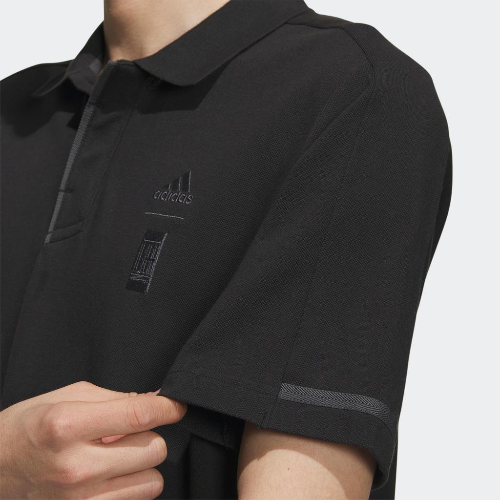 Adidas Wj Mh Polo Solid With Brand Logo Casual Sport Short Sleeve Men Polo Shirt Black IA8105