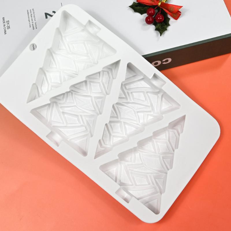 Dorica 4-Kammer 3D Weihnachtsbaum Design Mousse Form Schokolade Französische Dessert Backwaren Silikonform Kuchen Backen Dekorationswerkzeuge