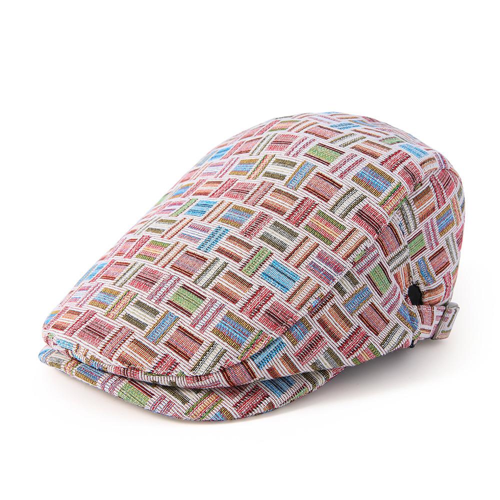 

Цветная решетчатая шляпа, мужская летняя дышащая солнцезащитная шляпа, британский ретро-берет, женская кепка с козырьком розовый