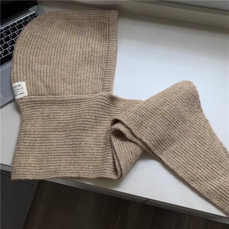 

Hat Scarf One Piece Balaclava Women s Winter Ear Protection Warm Knitted Woolen Hat one size