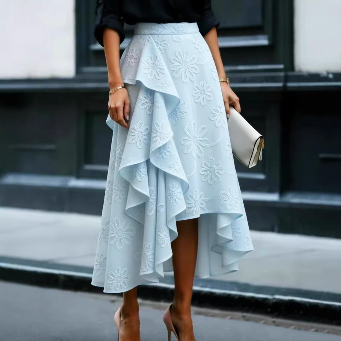 Женский повседневный темперамент с неровным волнистым краем. универсальная личность. юбка средней длины S