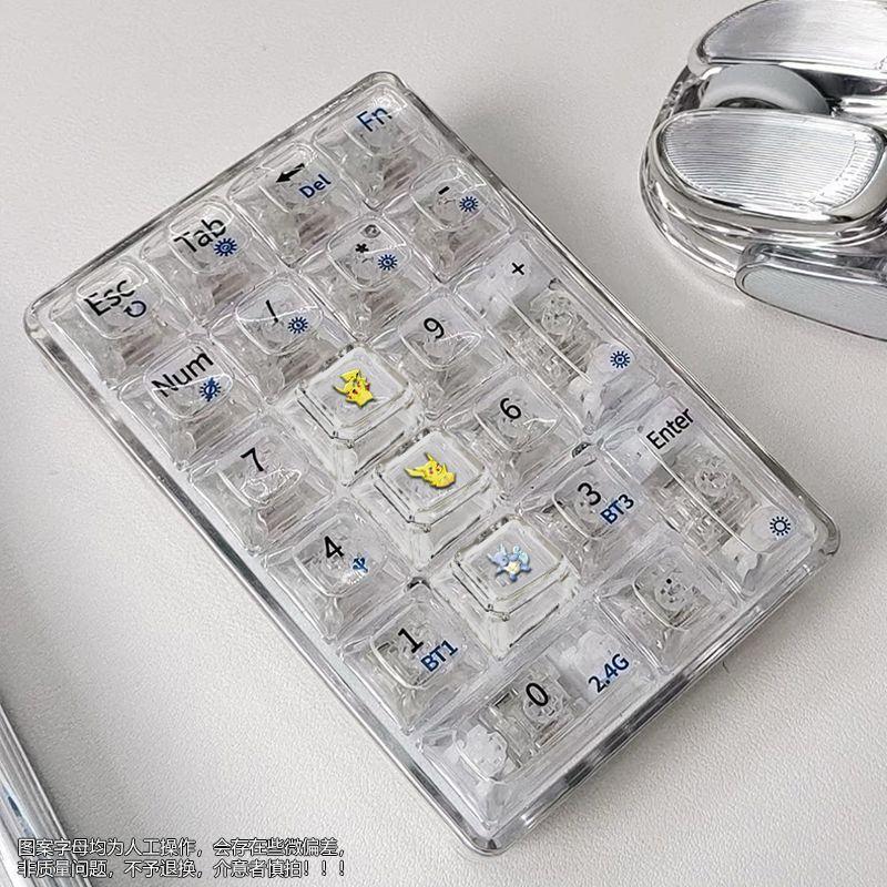 4pcs Pokémon Cartoon Square Transparent PC Keycap Wear-resistant Cross-axis Mechanical Keyboard Keycap with Custom Patterns