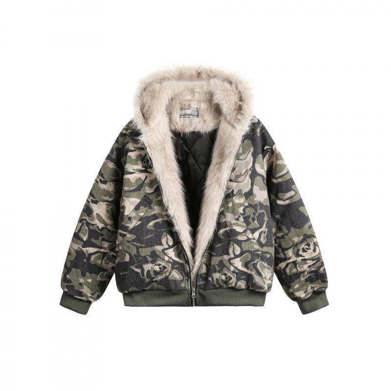 EON MODISH 2024 Winter Camouflage Fur Collar Cotton Padded Jacket Large камуфляжный