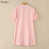 ZANZEA Women Daily Casual Round Neck Lace Crochet Splice Hem Loose Short Sleeve Dress