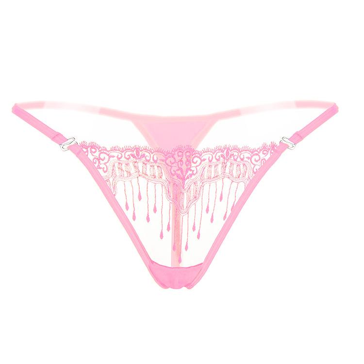 Big-name Embroidered Transparent Thong Women's Sexy Embroidered Panties with Thin Straps To Seduce Hot Girls T-pants 2153