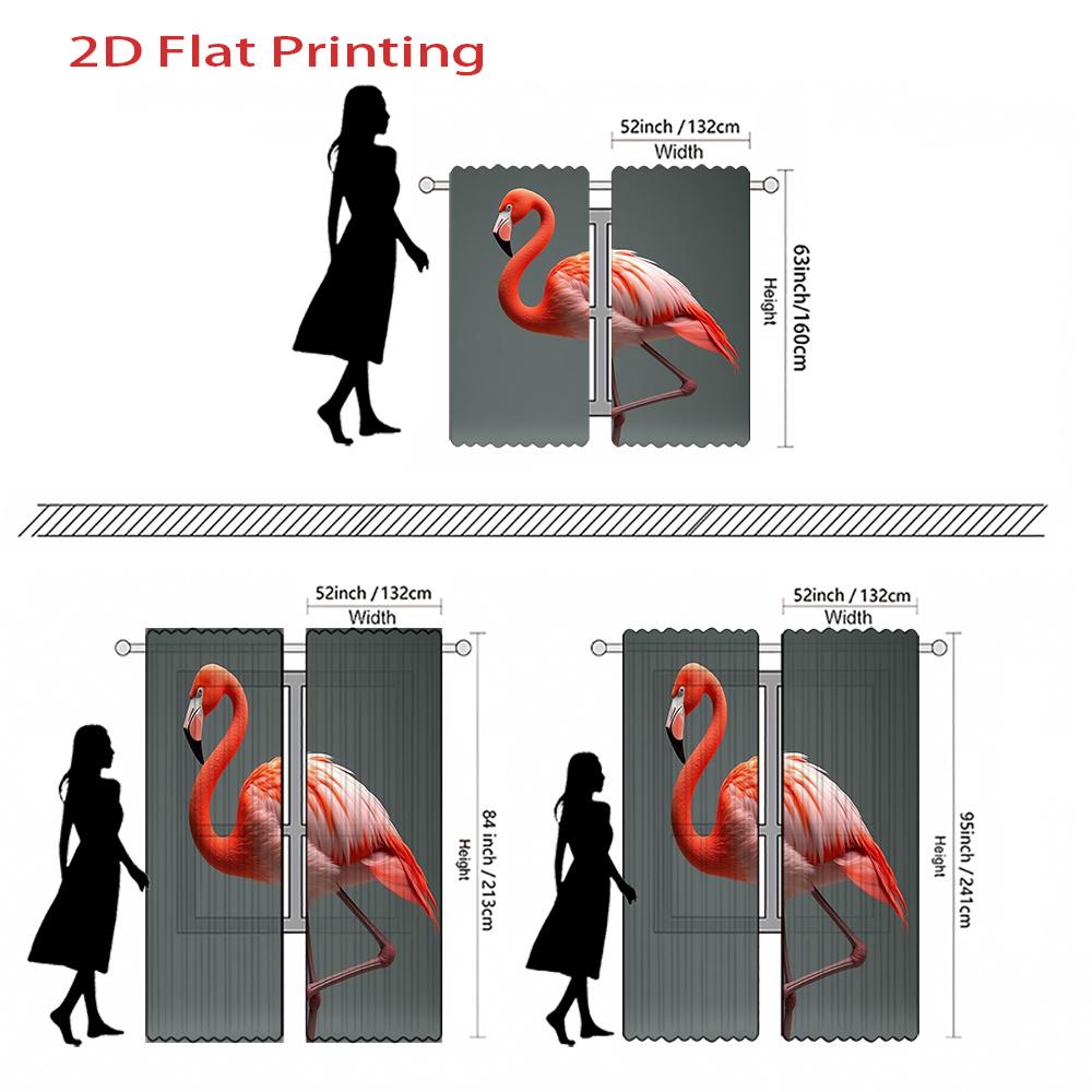 2pcs Flamingo Print Curtains - Vibrant Pink & White Flamingo Design   Semi-Transparent Polyester Fabric   Rod Pocket for Easy Hang