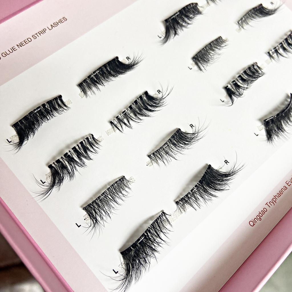 Vorgeklebte Full Strip Wimpern Selbstklebende Press-Wimpern Handgefertigte Half Lashes Kundenspezifisches Logo Vorgeklebte Half Strip Wimpern