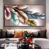 Abstraktes Buntes Federn Leinwandgemälde Wandkunst Modernes Goldenes Feder Kunstwerk Poster und Drucke für Wohnzimmer Wanddeko