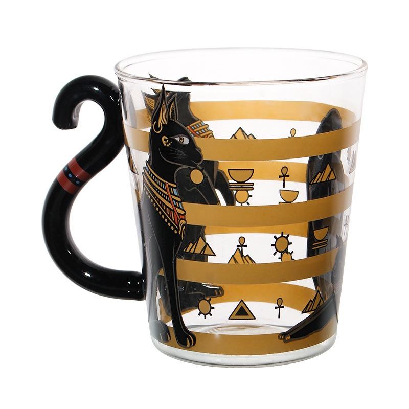 Black Cat Totem Glass Cup Classical Handmade Design High Borosilicate Heat Resistant Water Mug With Handle